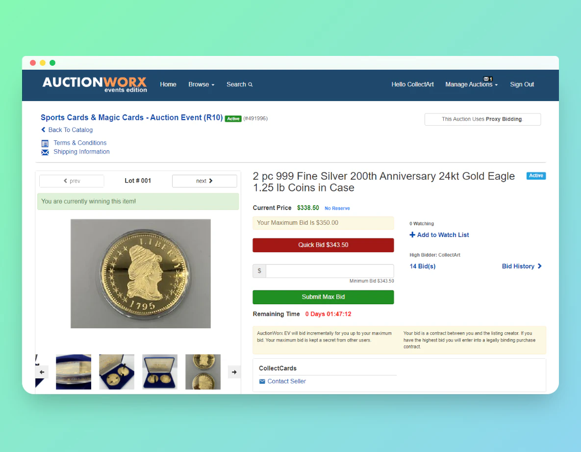 screenshot of AuctionWorx Enterprise